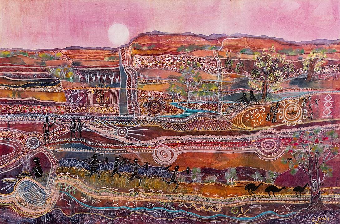 Dinwan Ngarraarry [Emu Hunt] by Indigenous artist and course participant Leanne Jones
