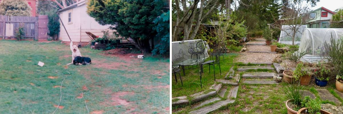 Rowe Morrow's backyard as it was, and now.